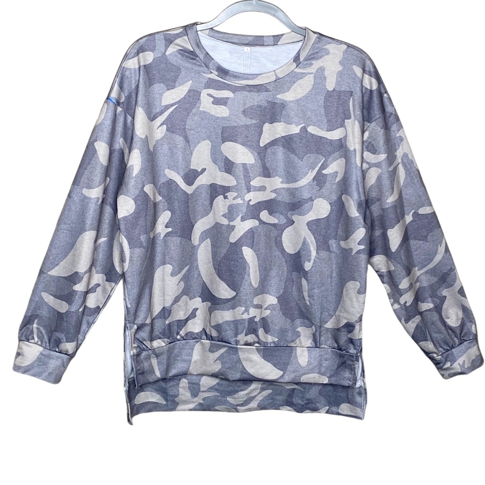 Camisa gray camo army sweatshirt blouse small